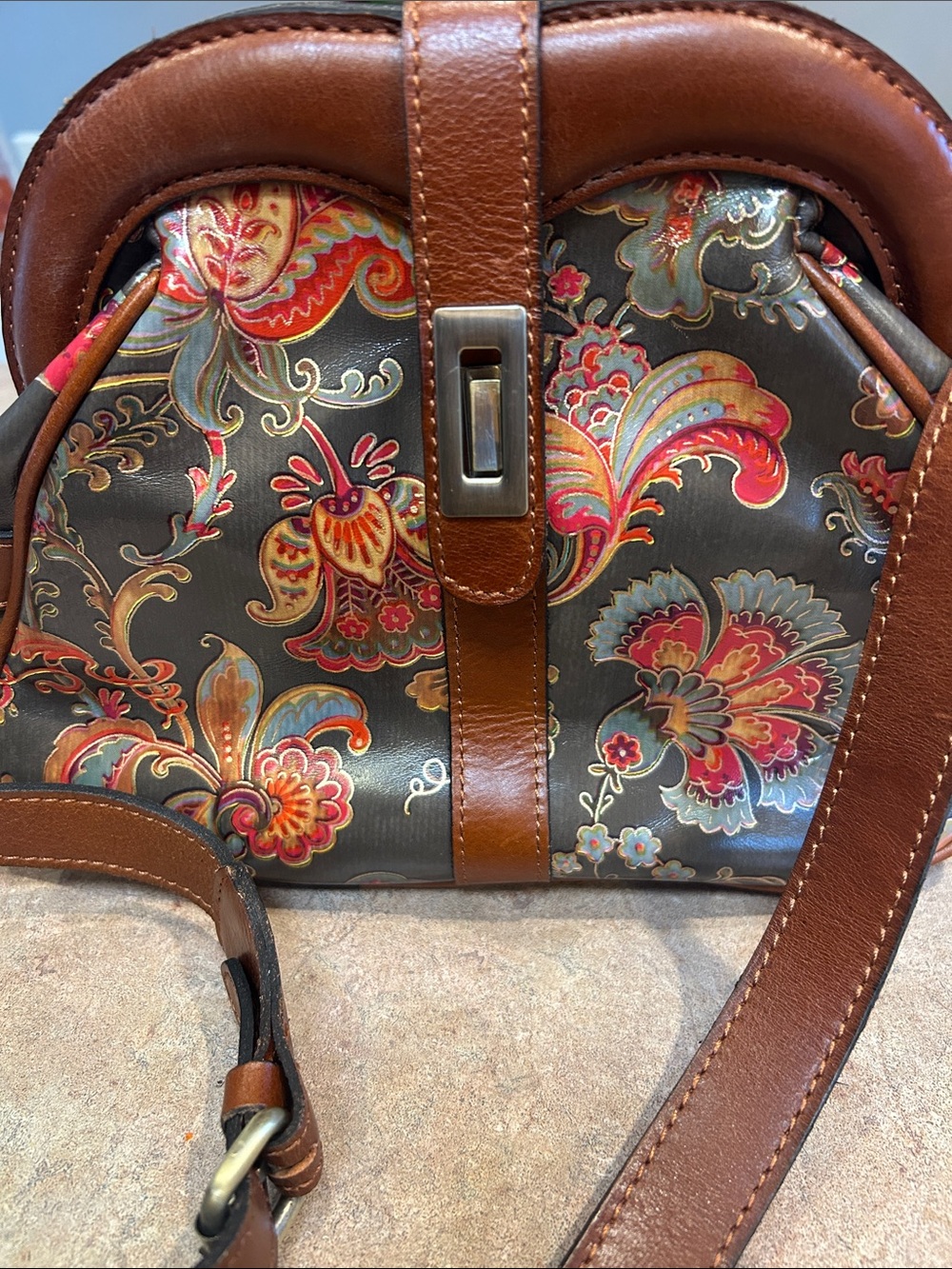 Patricia Nash Brown Leather-Trim Floral Crossbody in hunter green Multicolor